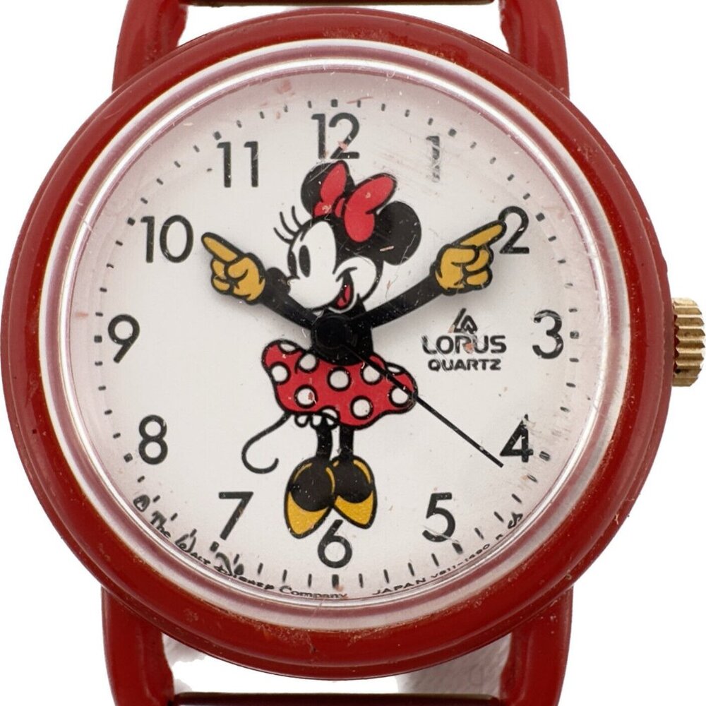 Vintage Lorus Minnie Mouse Children's Quartz Wristwatch Ref R PH415 Red Plastic